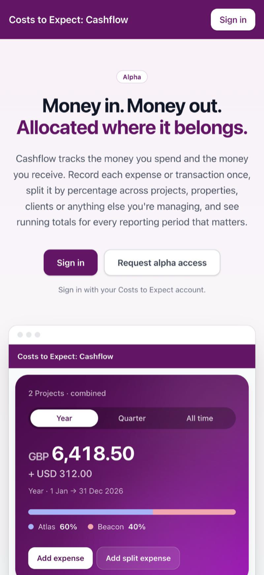 Cashflow money tracking app screenshot