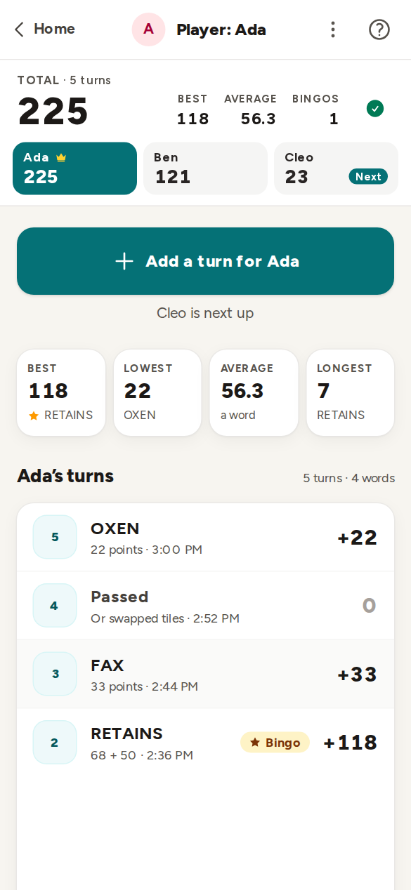 Scrabble Game Scorer app screenshot