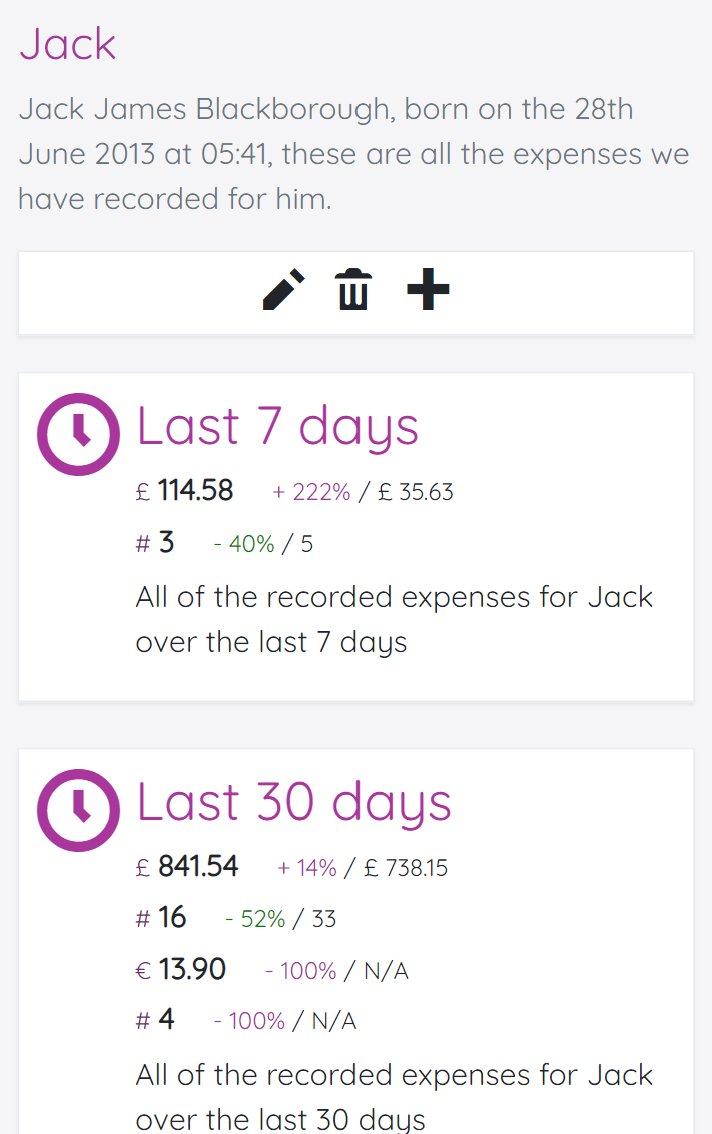 A screen shot of the old Expense app